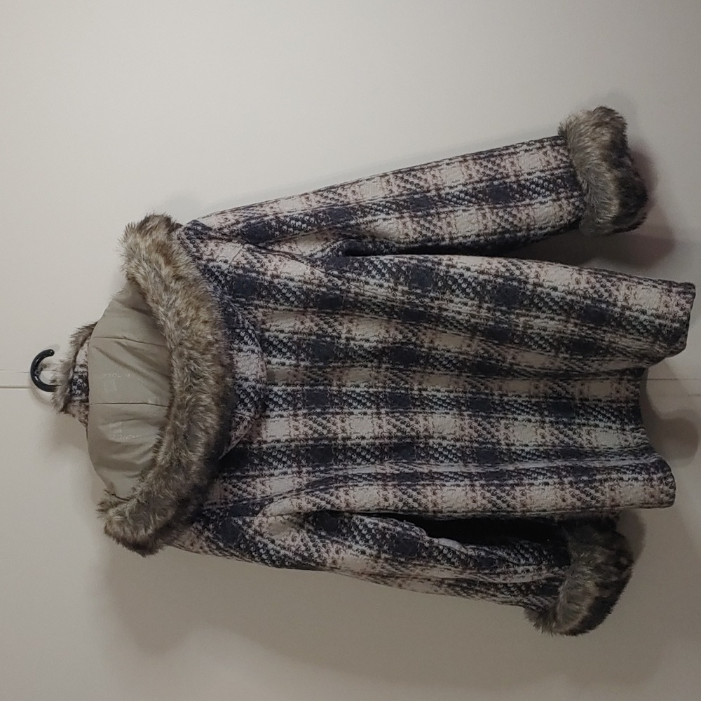 VTG Woolrich Parka Women's Fur Hood Plaid Coat Size Large - Picture 6 of 10